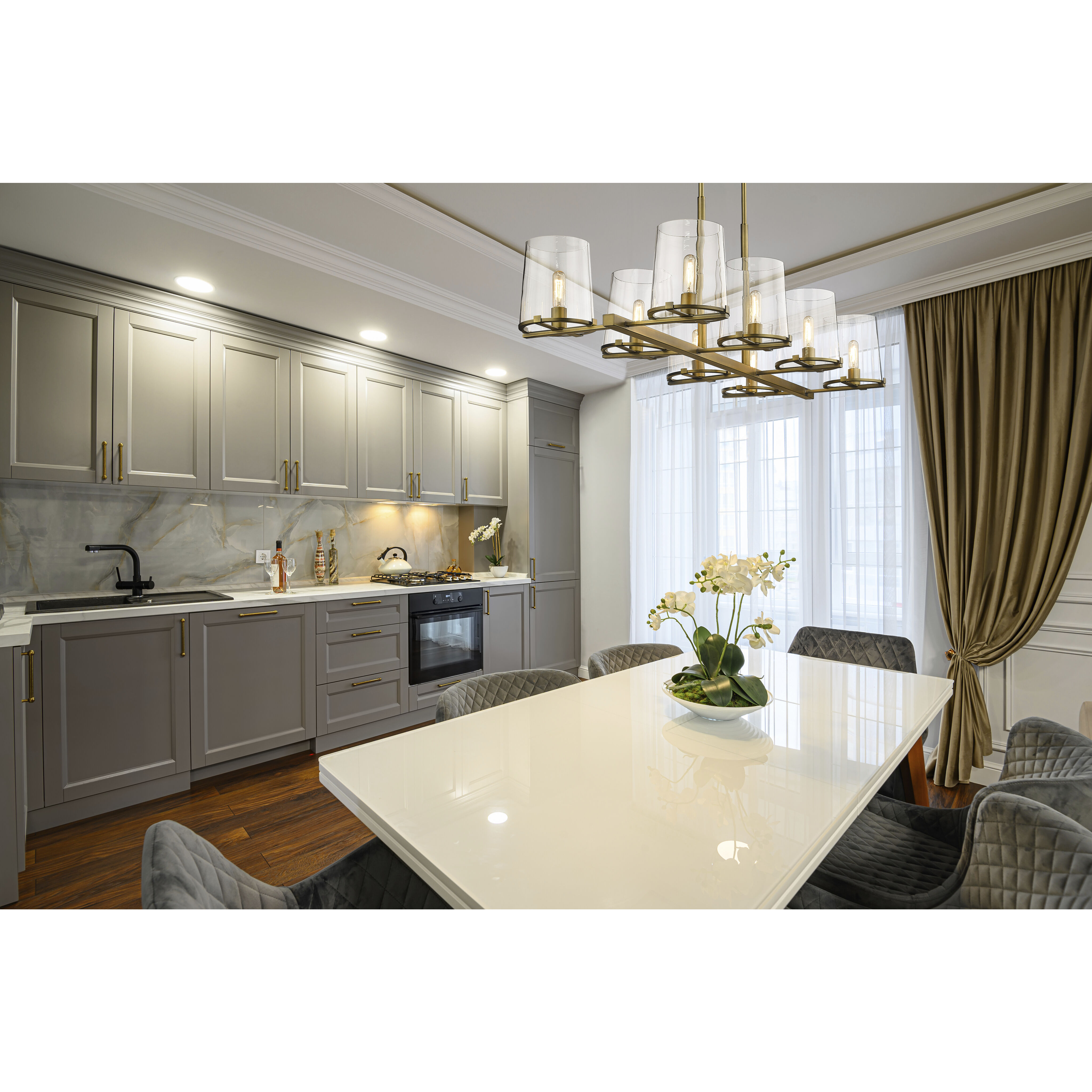 Callista 8 Light 56 inch Rubbed Brass Linear Chandelier Ceiling Light