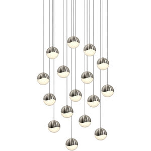Grapes LED 23 inch Satin Nickel Cluster Pendant Ceiling Light in White Glass
