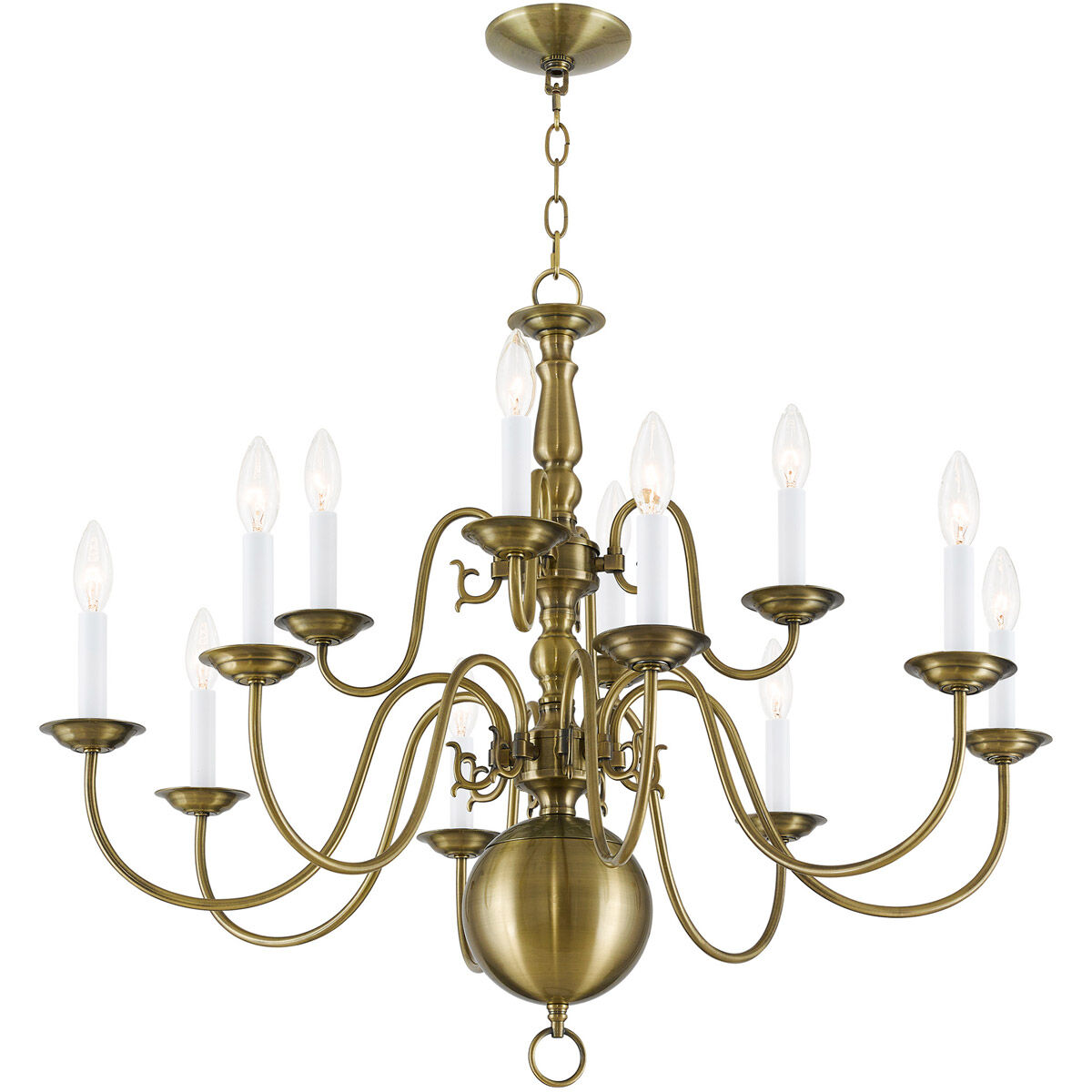 Williamsburgh 12 Light 32 inch Antique Brass Chandelier Ceiling Light