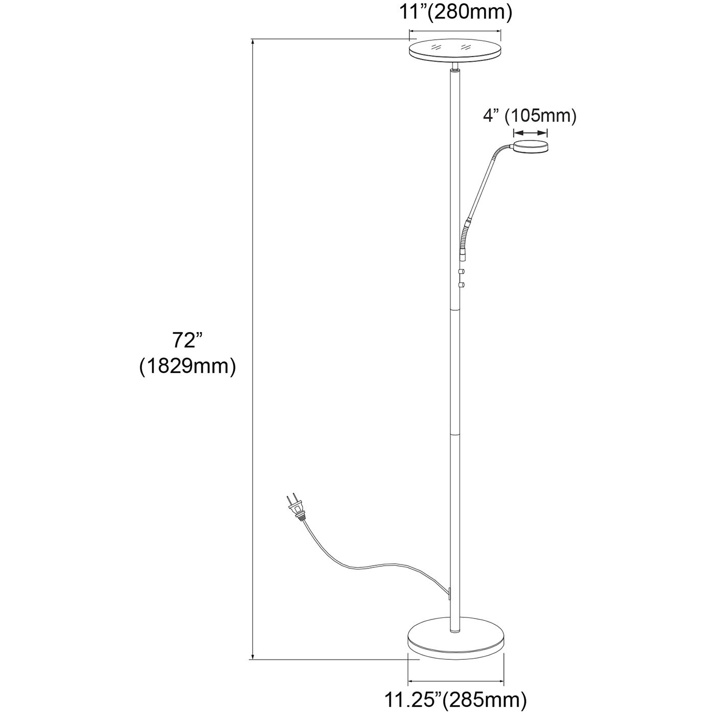 Modern 72 inch 30.00 watt Satin Nickel Task Floor Lamp Portable Light, Task
