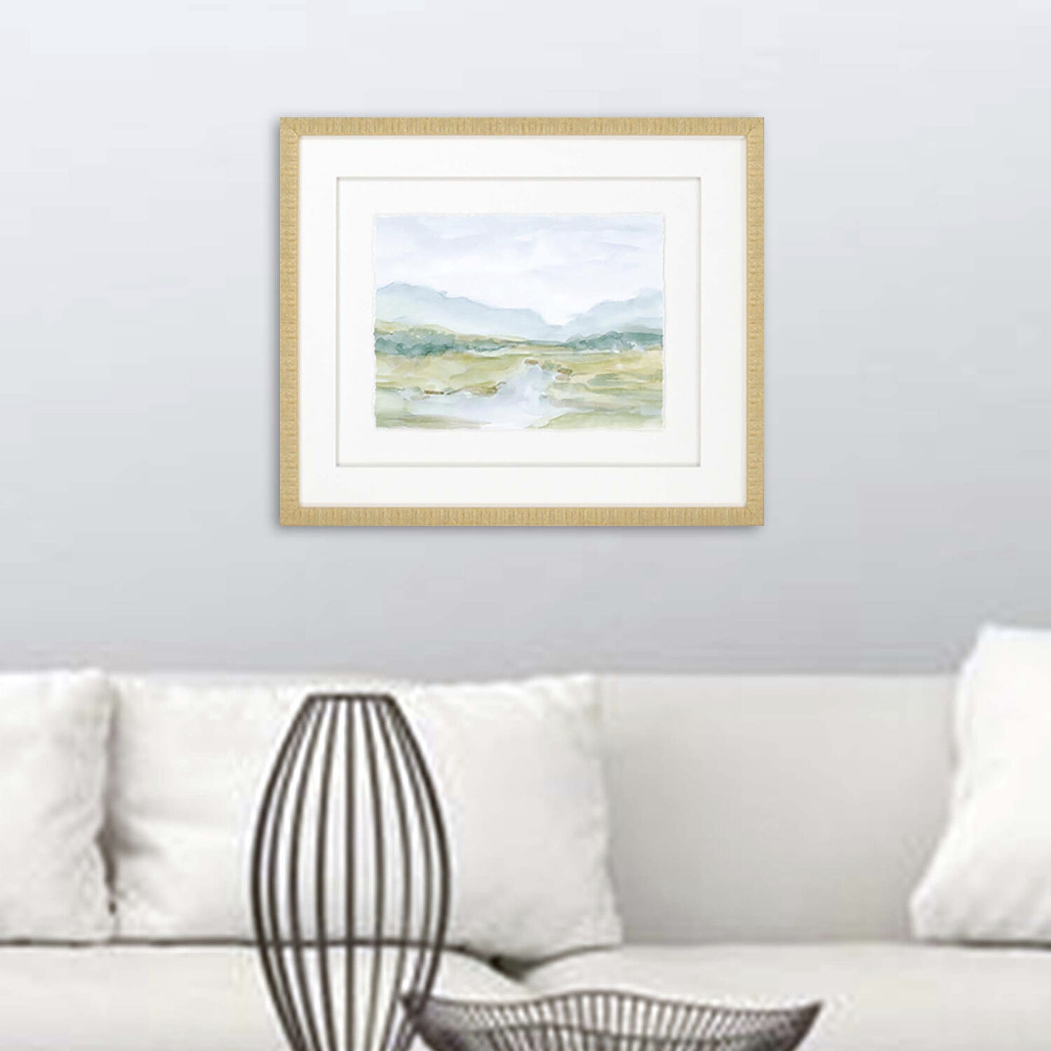 Watercolour Green and Turquoise and Yellow and Blue Framed Art