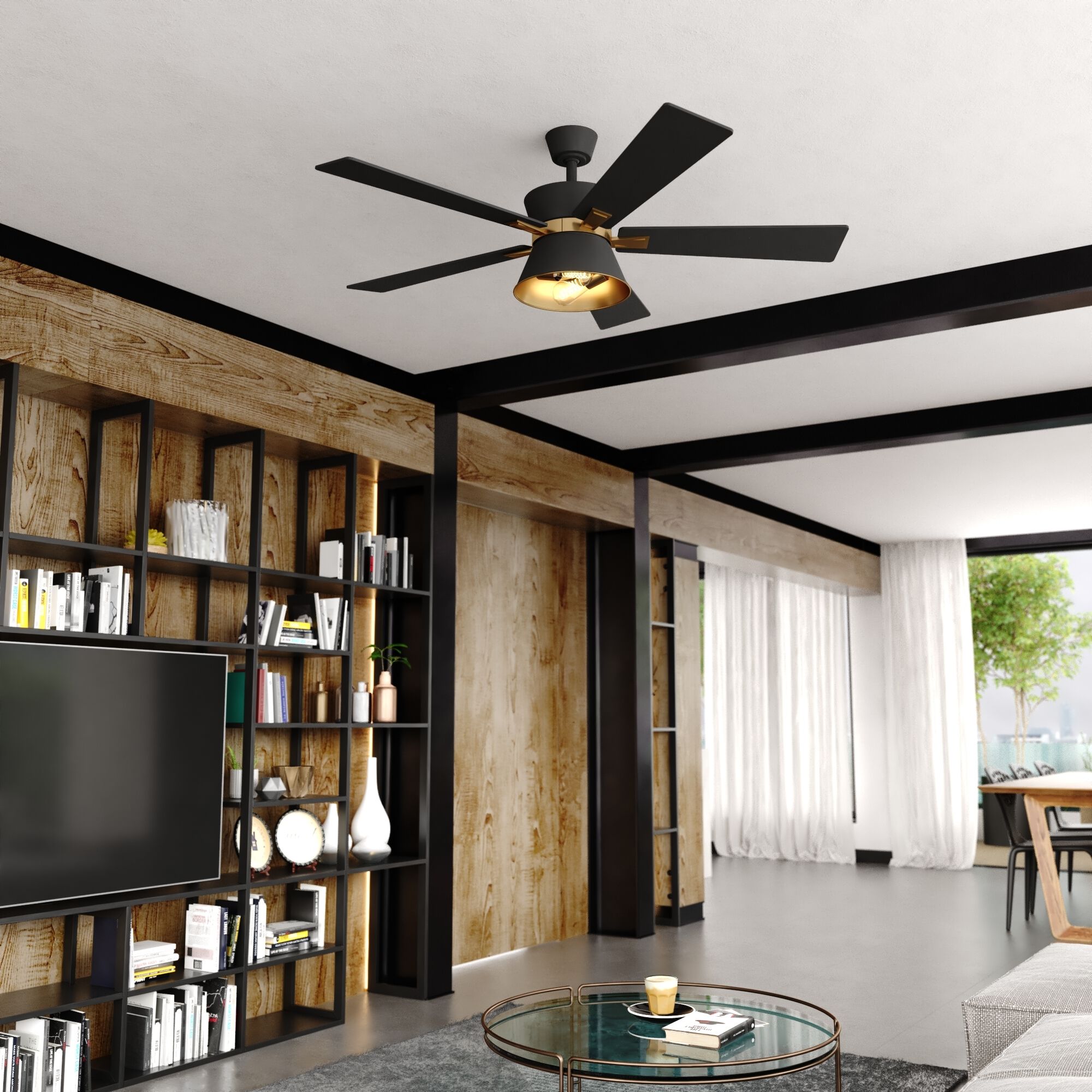 Scottsdale 21.65 inch Black and Gold with Black-Walnut Blades Ceiling Fan