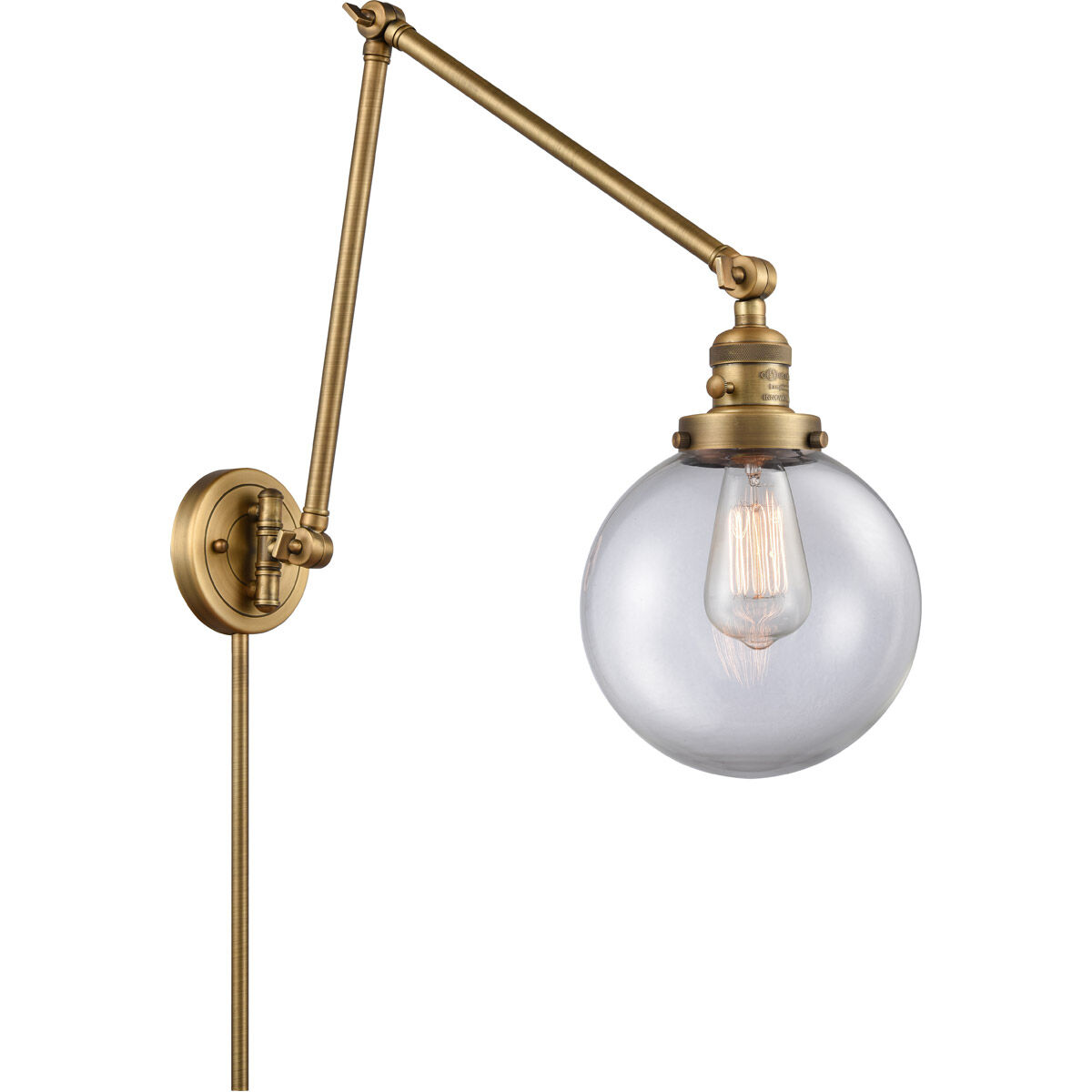 Large Beacon 30 inch 3.50 watt Brushed Brass Swing Arm Wall Light, Franklin Restoration