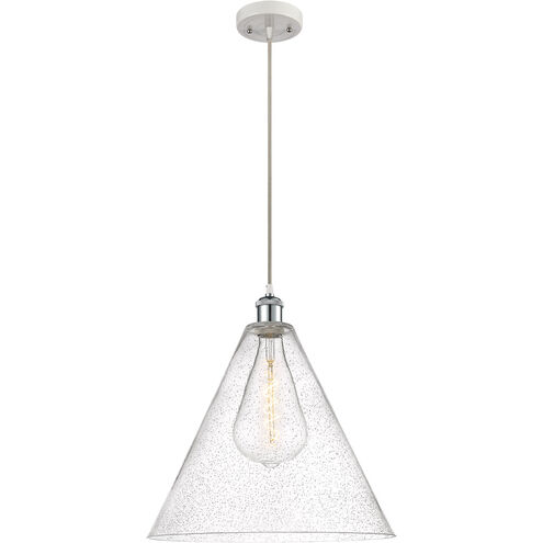 Ballston Cone 1 Light 16 inch White and Polished Chrome Pendant Ceiling Light in Seedy Glass