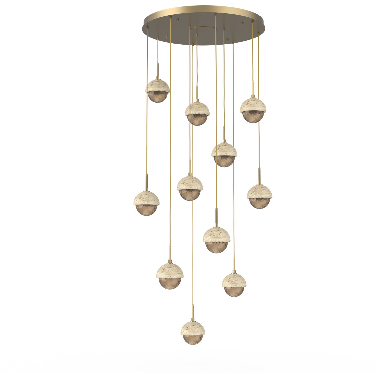 Cabochon LED Gilded Brass with Travertine Stone Pendant Chandelier Ceiling Light in Bronze, 2700K LED