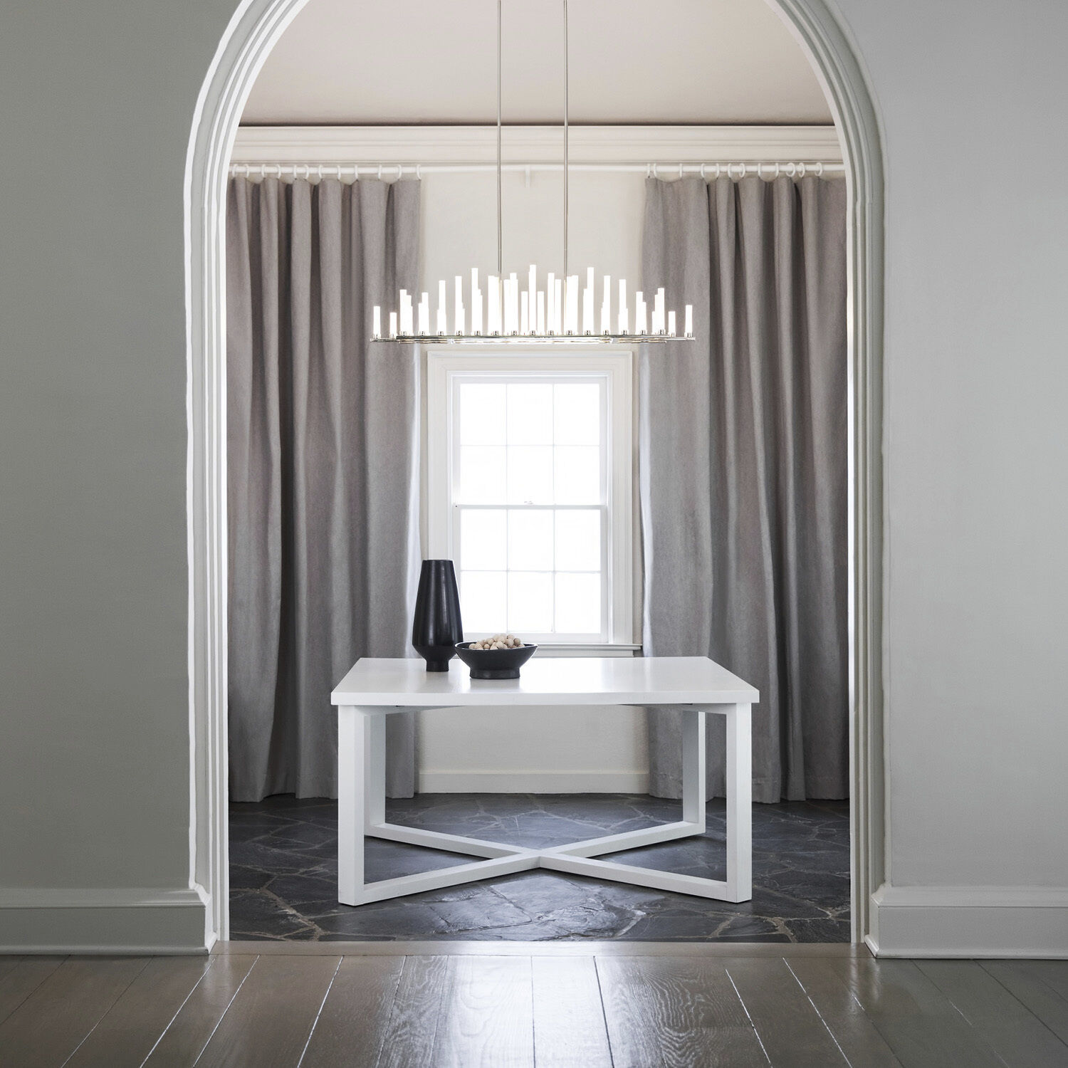 Trinity LED 48 inch Polished Nickel Chandelier Ceiling Light, Linear & Oval