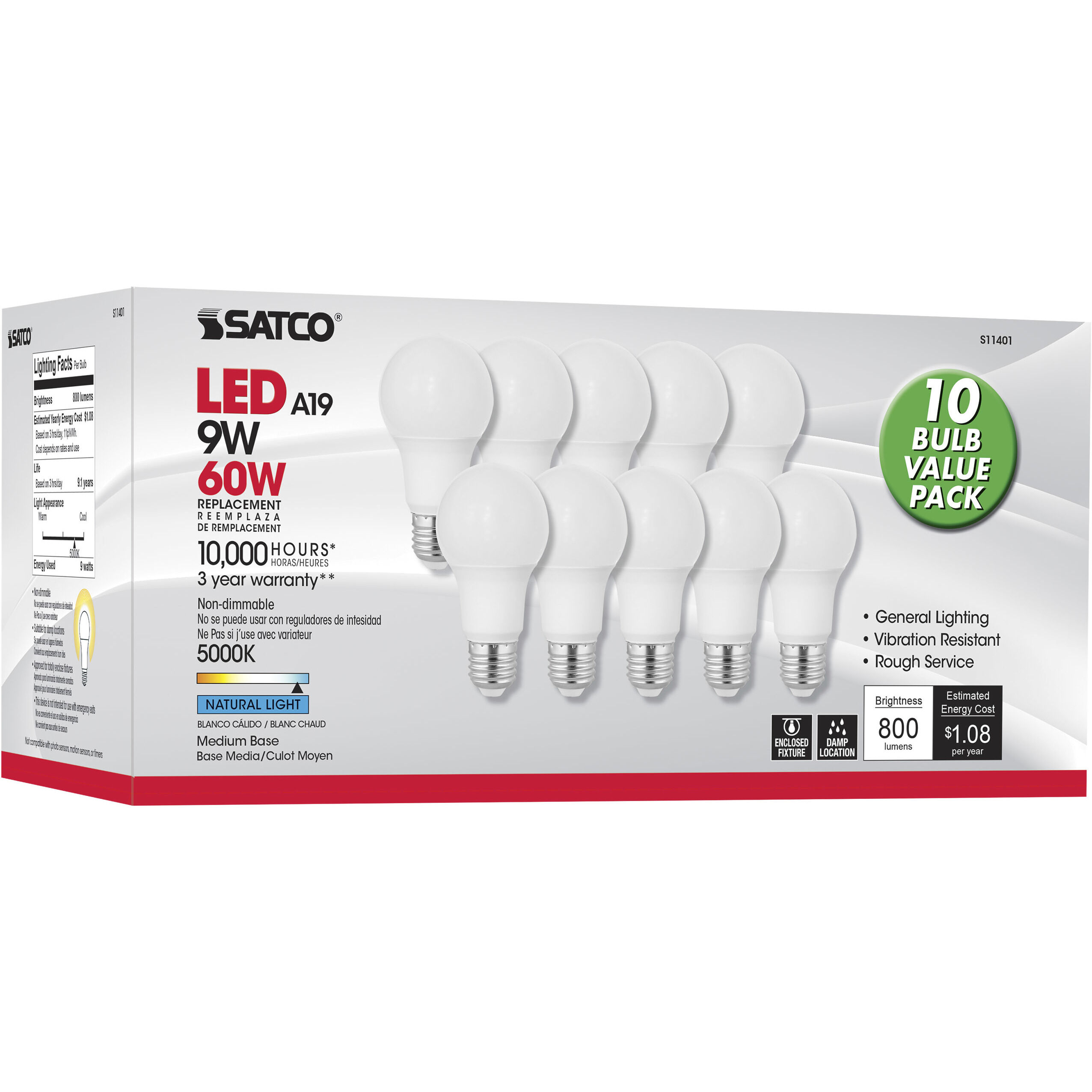 Lumos LED A19 Medium E26 9 watt 120V 5000K Light Bulb 