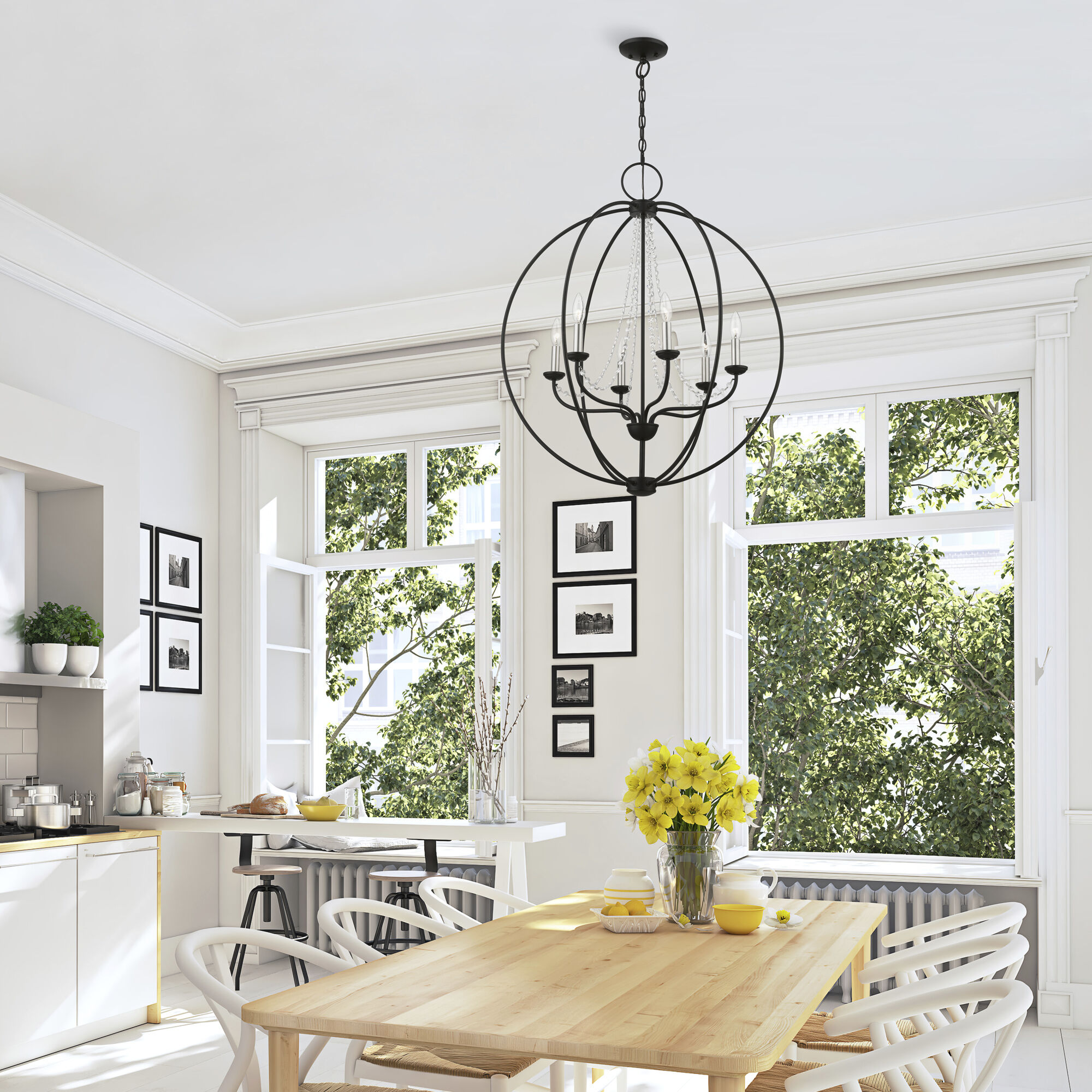 Globe chandelier top brushed nickel