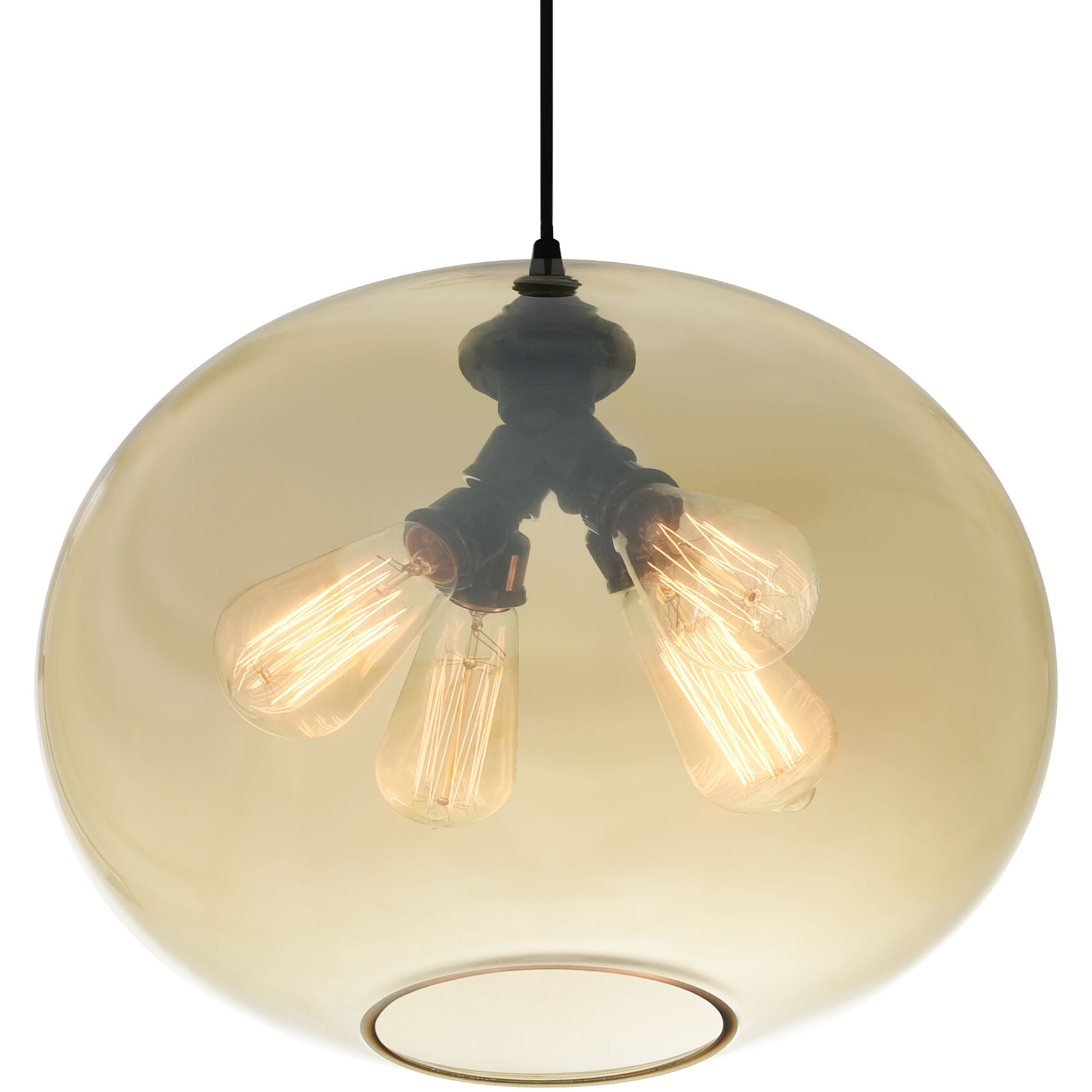Glass 4 Light 16 inch Black Down Pendant Ceiling Light in Amber