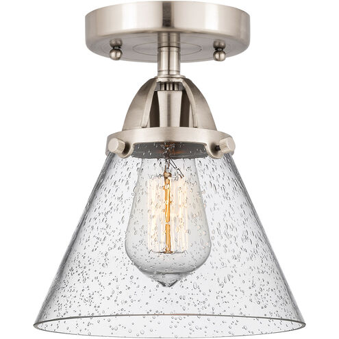 Nouveau 2 Large Cone LED 7.75 inch Brushed Satin Nickel Semi-Flush Mount Ceiling Light in Seedy Glass