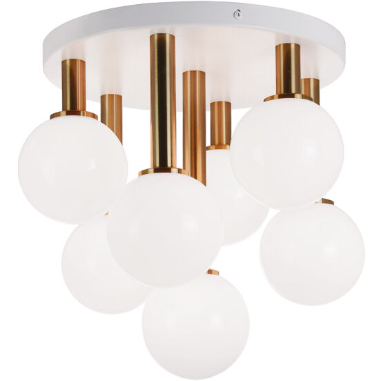 Stellar 7 Light 15 inch Aged Gold Brass Flush Mount Ceiling Light in Aged Gold Brass and Opal Glass