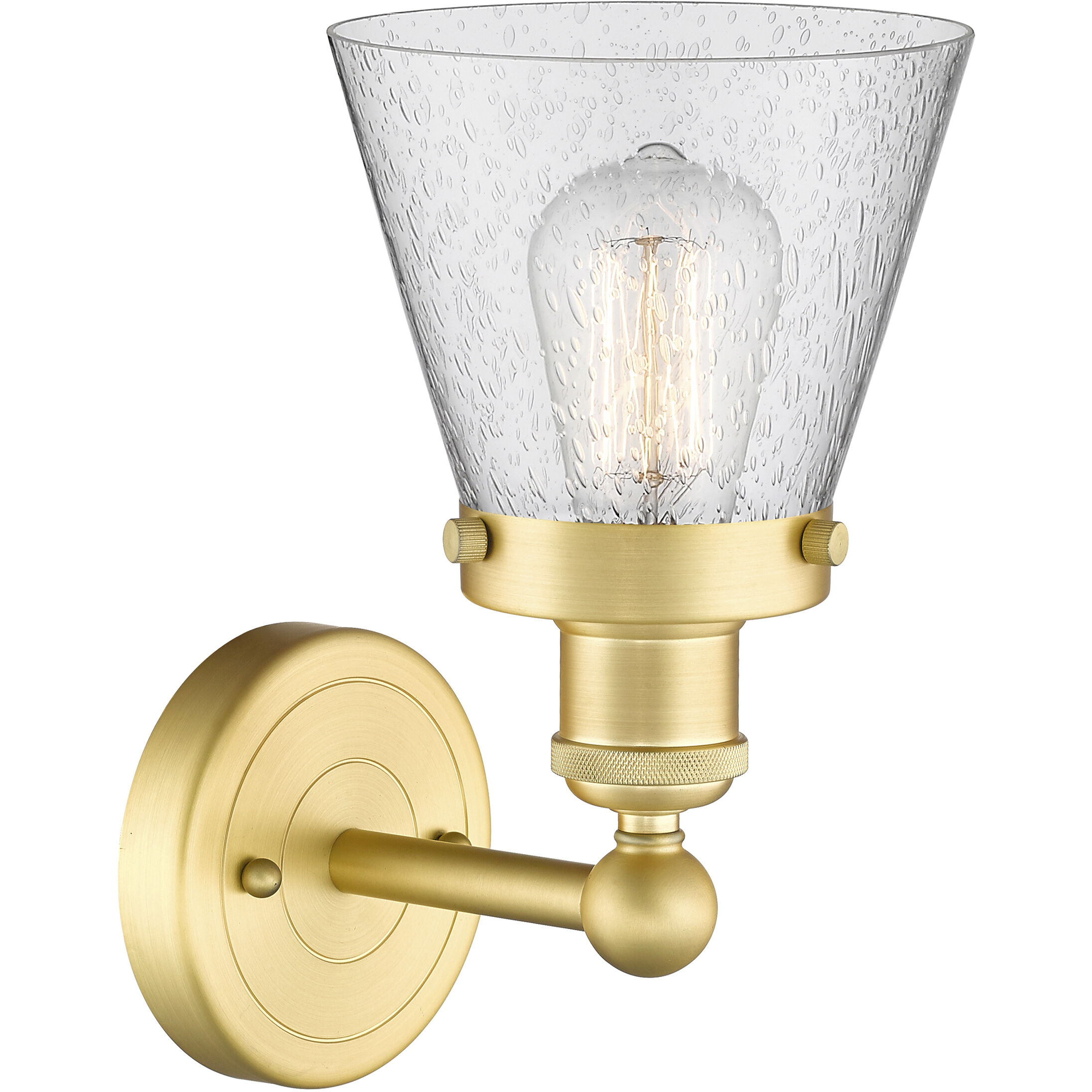 Cone 1 Light 6.5 inch Satin Gold Sconce Wall Light in Seedy Glass, Small