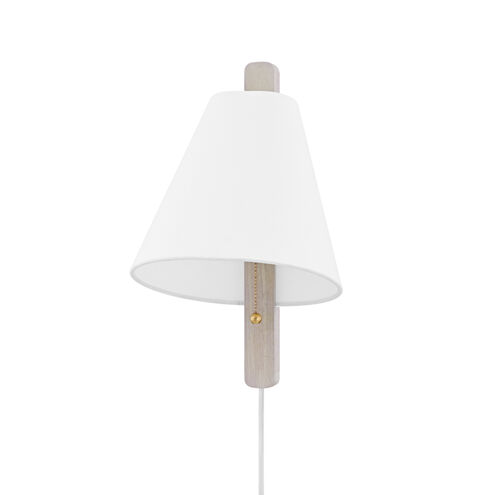 Ellen 1 Light Aged Brass/Wood Whitewash Plug-In Sconce Wall Light