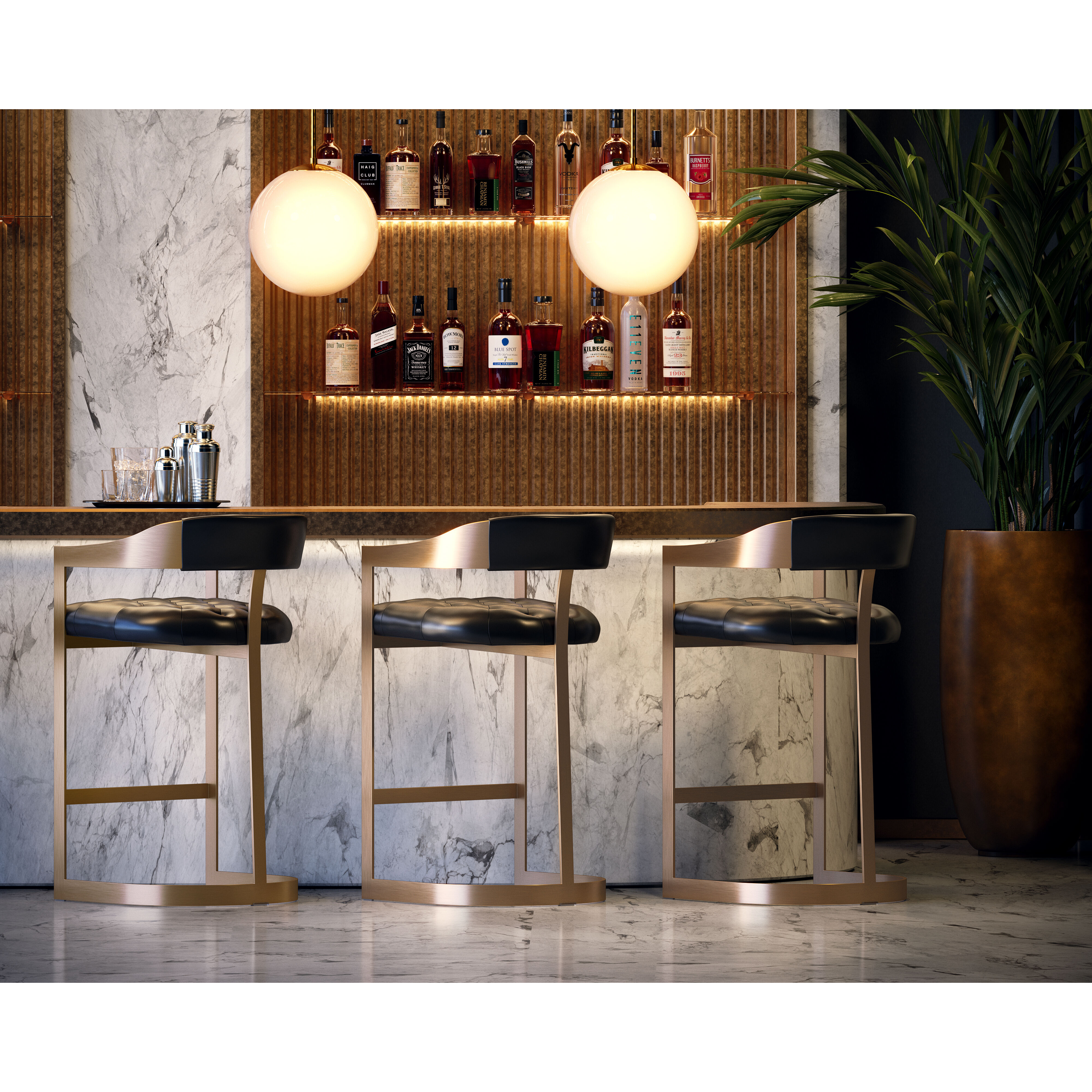 Beaumont 39.25 inch Antique Brass / Cantina Black Barstool