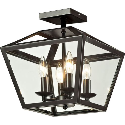 Alanna 4 Light 12 inch Oil Rubbed Bronze with Clear Semi Flush Mount Ceiling Light