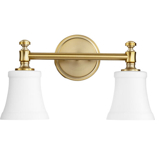 Rossington 2 Light 16 inch Aged Brass Vanity Light Wall Light in Satin Opal, Satin Opal