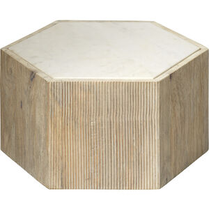 Argan 20 X 17 inch Natural Wood & White Marble Table, Hexagon
