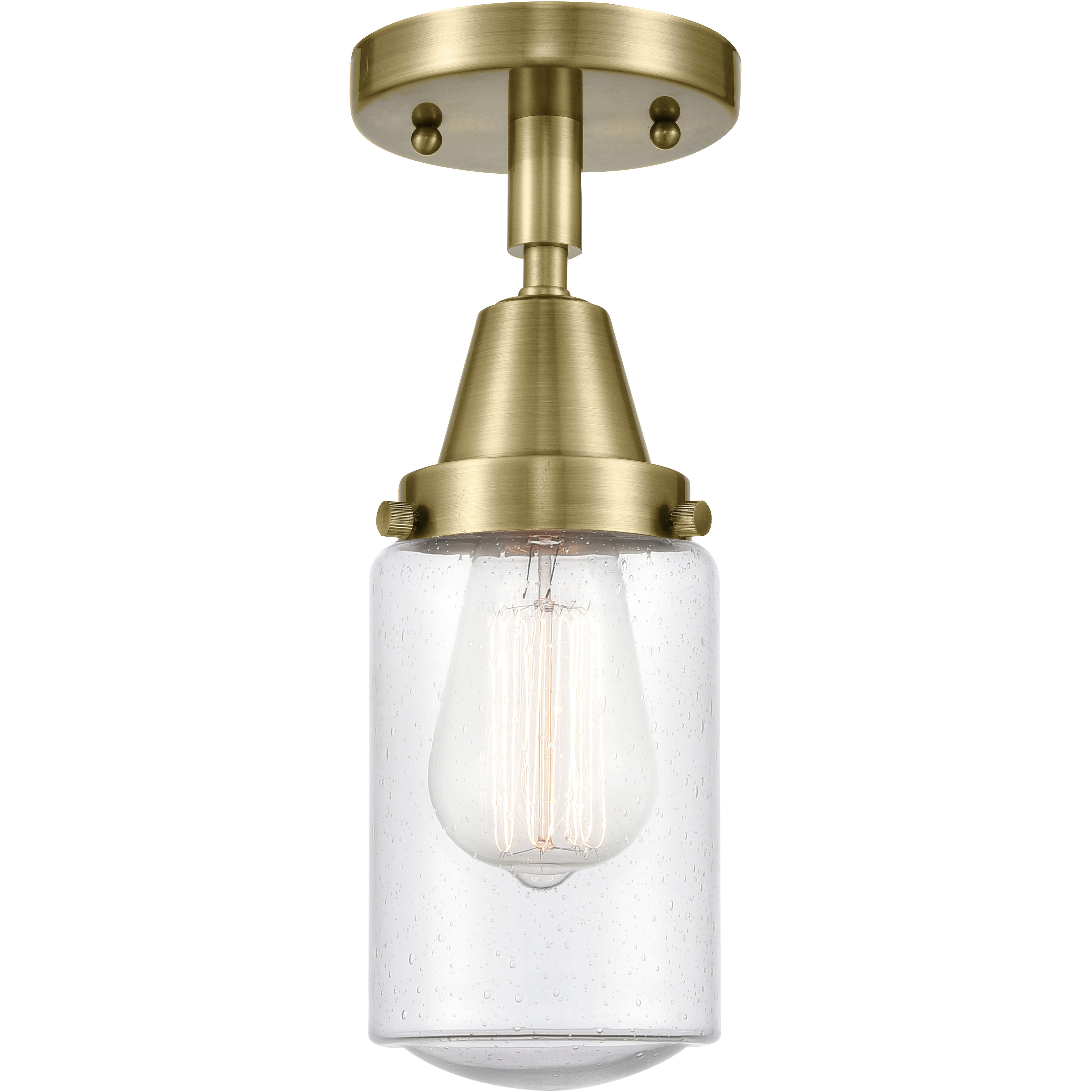 Franklin Restoration Dover 1 Light 5 inch Antique Brass Flush Mount Ceiling Light in Seedy Glass