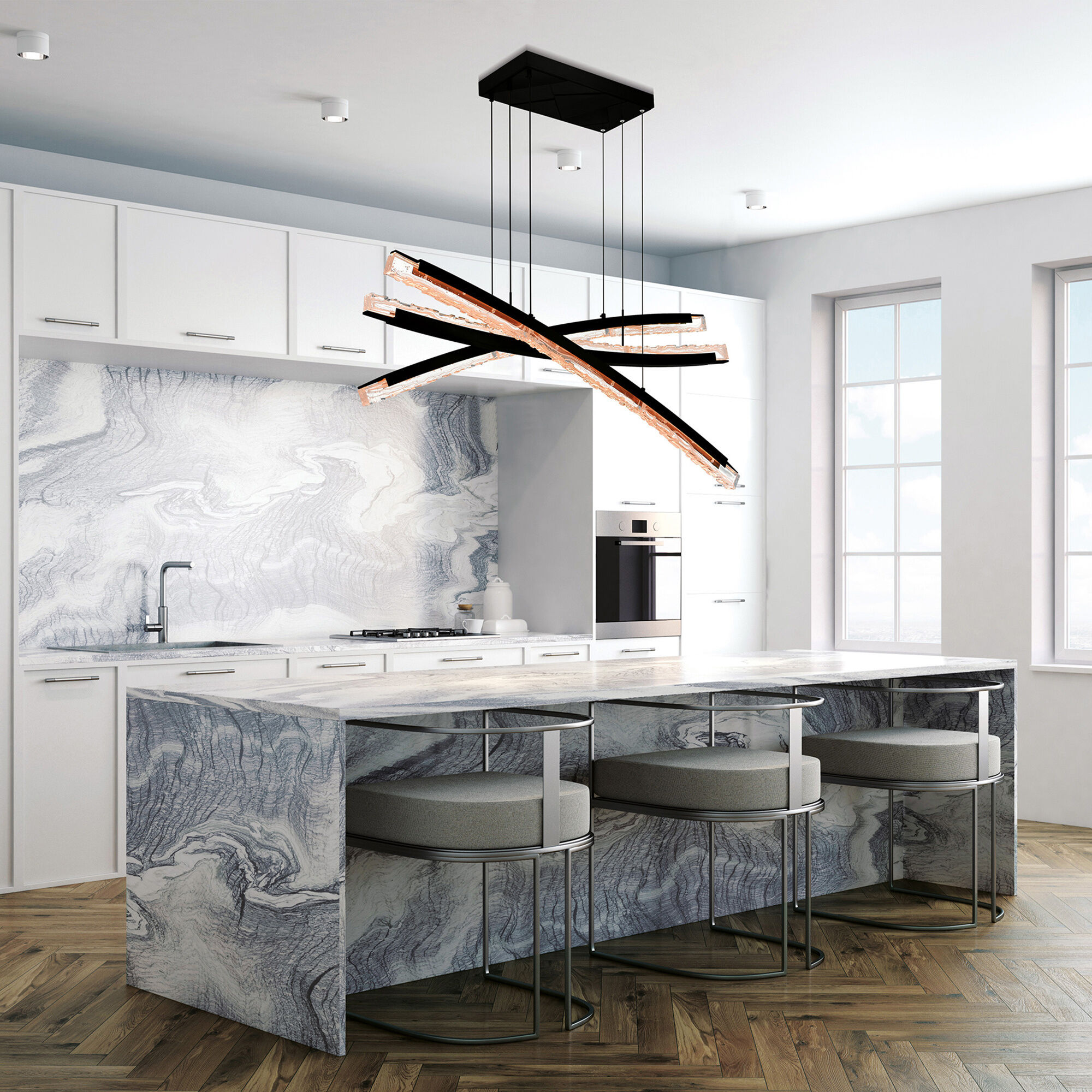 Saber LED 50 inch Black Chandelier Ceiling Light