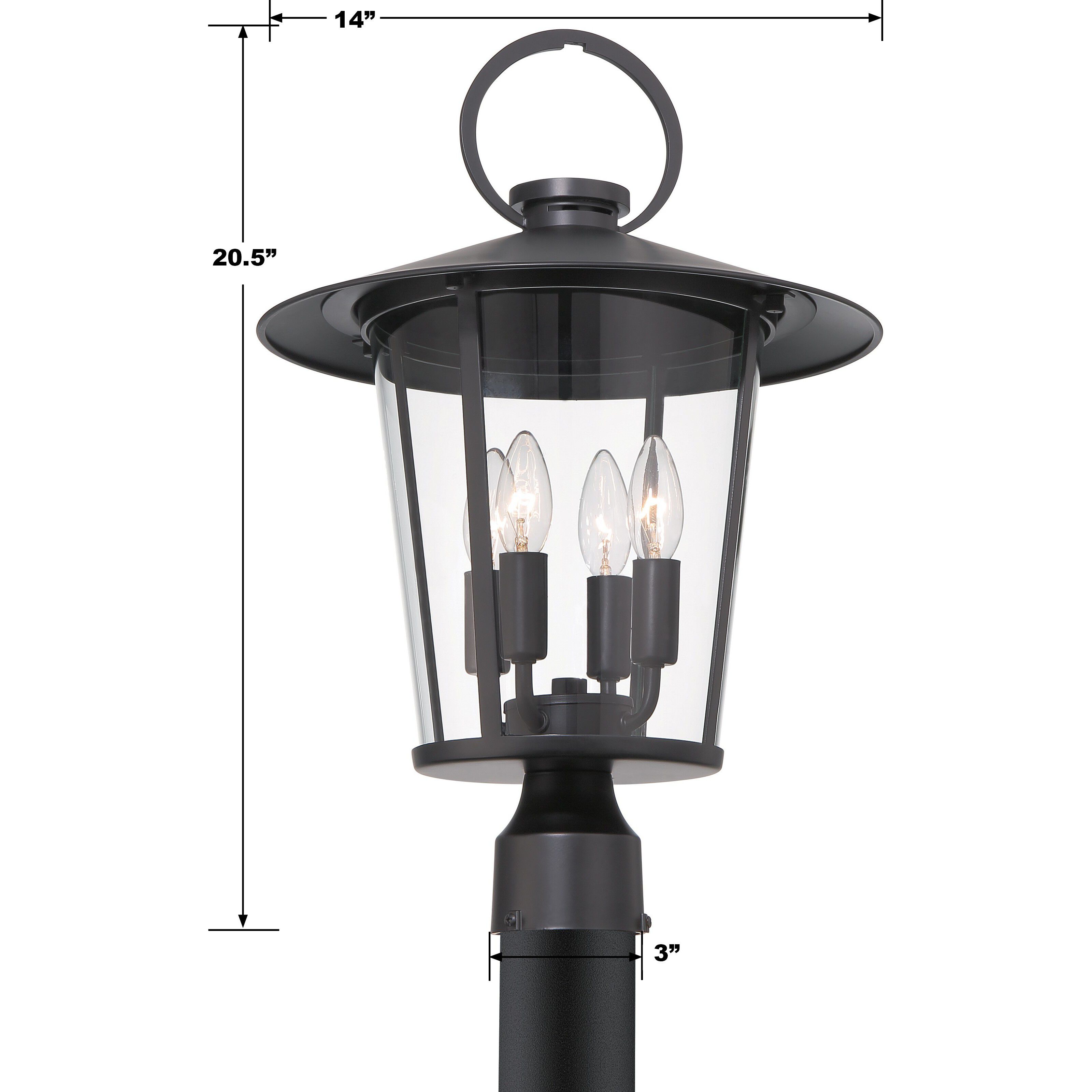 Andover 4 Light 20.5 inch Matte Black Outdoor Post in Clear