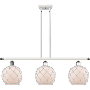 Ballston Farmhouse Rope 3 Light 36 inch White and Polished Chrome Island Light Ceiling Light in White Glass with White Rope, Ballston