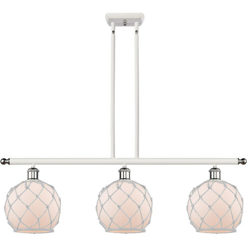 Ballston Farmhouse Rope 3 Light 36 inch White and Polished Chrome Island Light Ceiling Light in White Glass with White Rope, Ballston