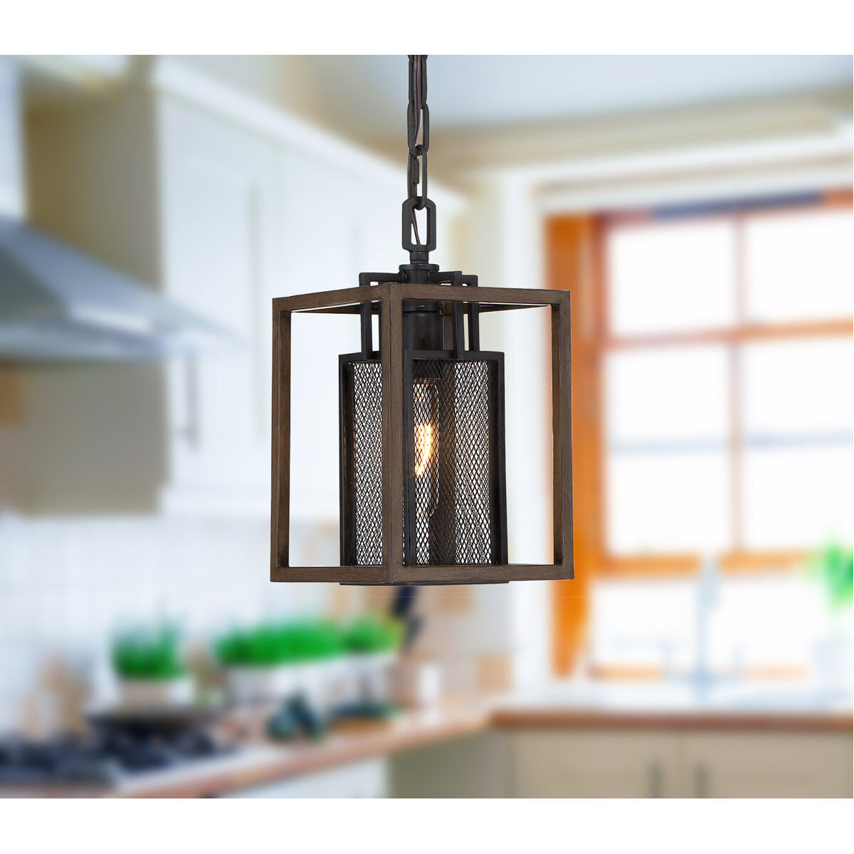 Rio Lobo 1 Light 6 inch Dark Oak with Black Mini Pendant Ceiling Light