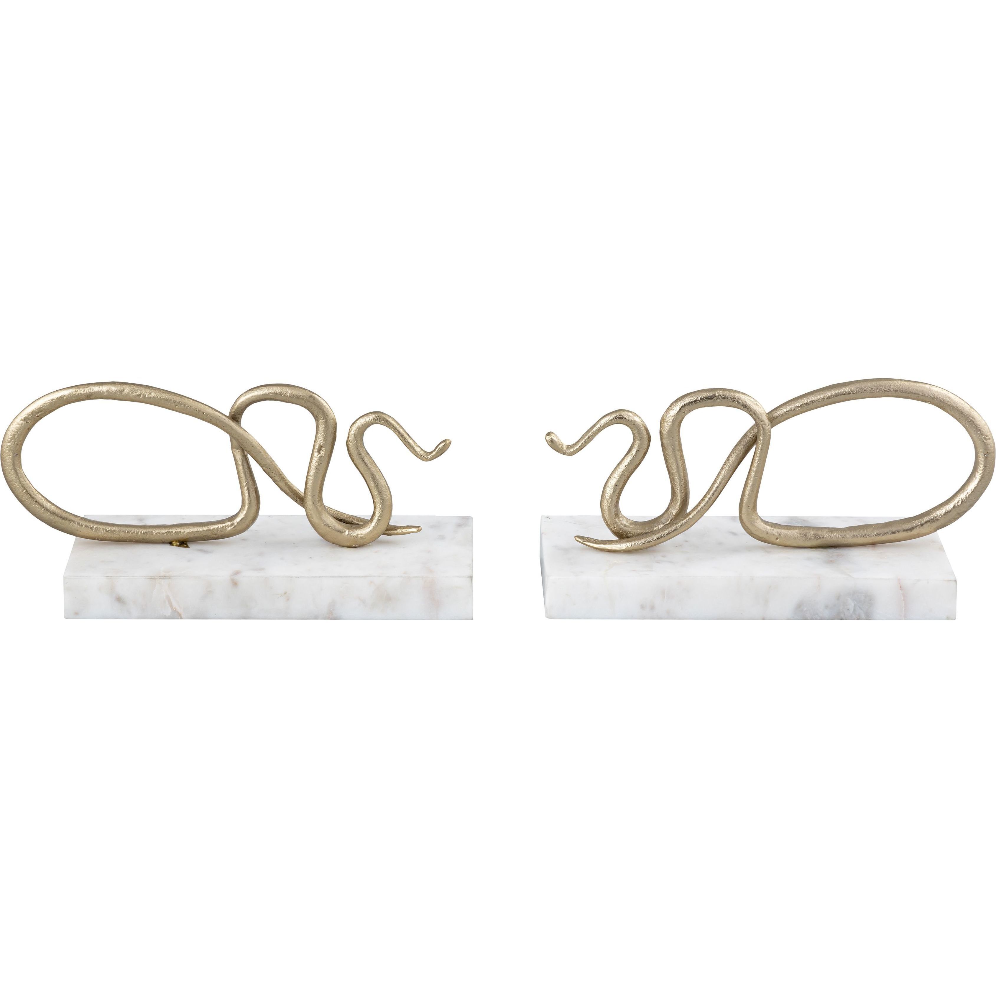 Snake 8.25 X 4 inch Polished Brass with White Bookends, Set of 2