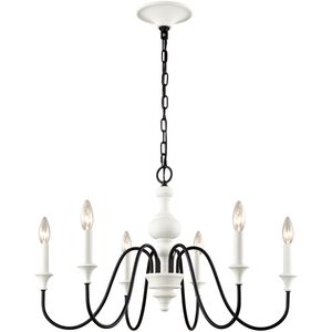 Val de Loire 6 Light 28 inch White Coral with Black Chandelier Ceiling Light