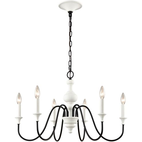Val de Loire 6 Light 28 inch White Coral with Black Chandelier Ceiling Light