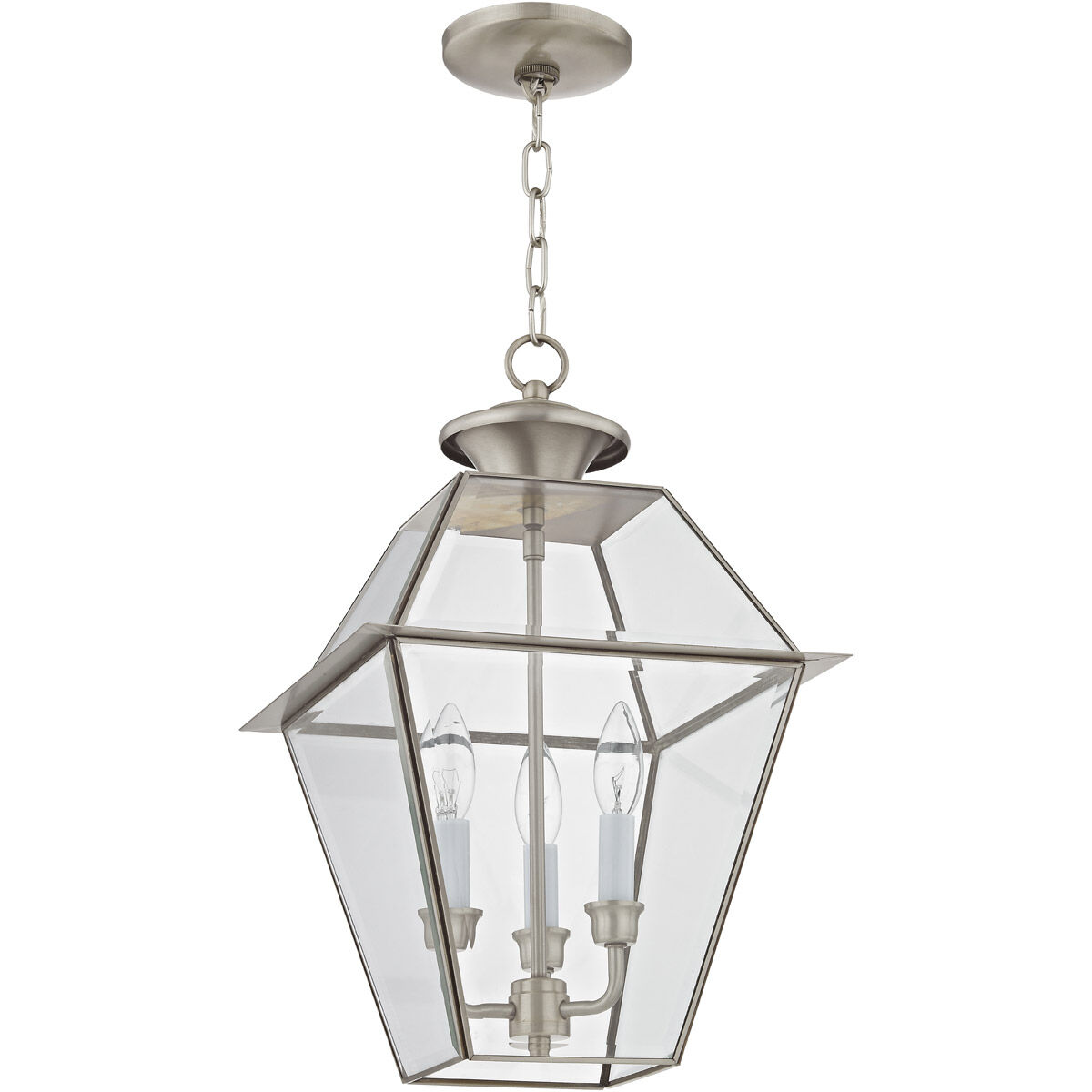 Westover 3 Light 12 inch Brushed Nickel Outdoor Pendant Lantern