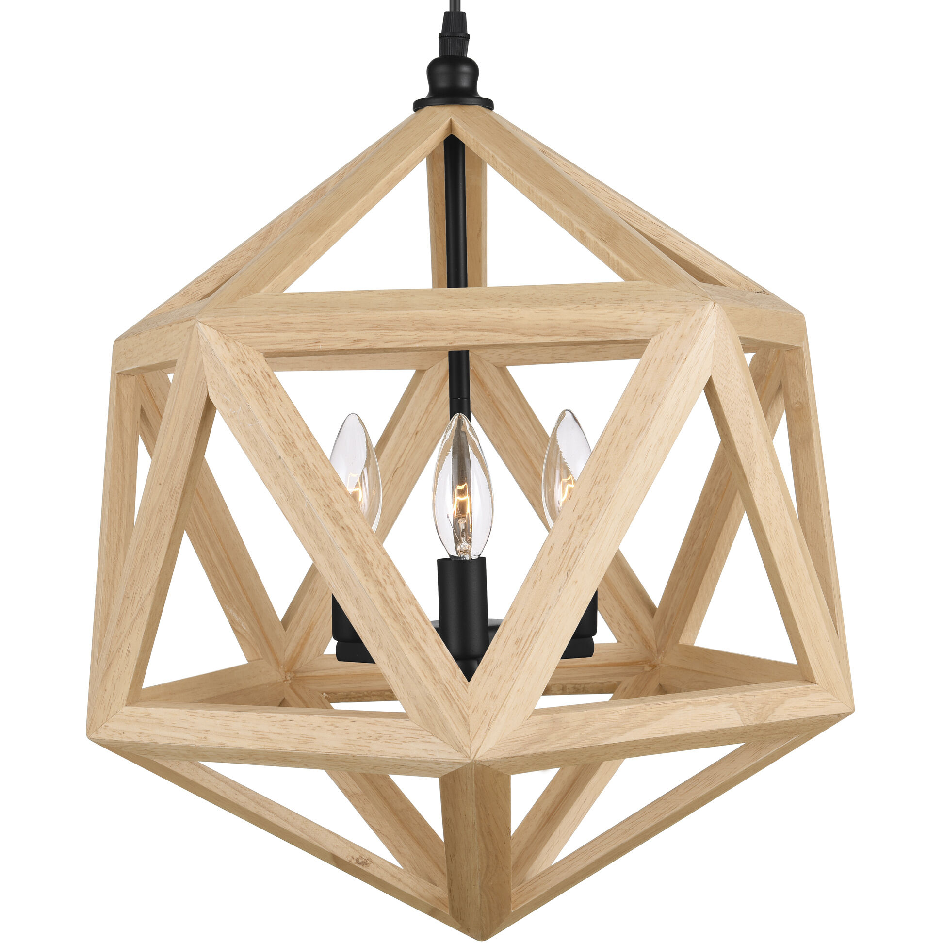 Lante 3 Light 17 inch Black and Wood Pendant Ceiling Light