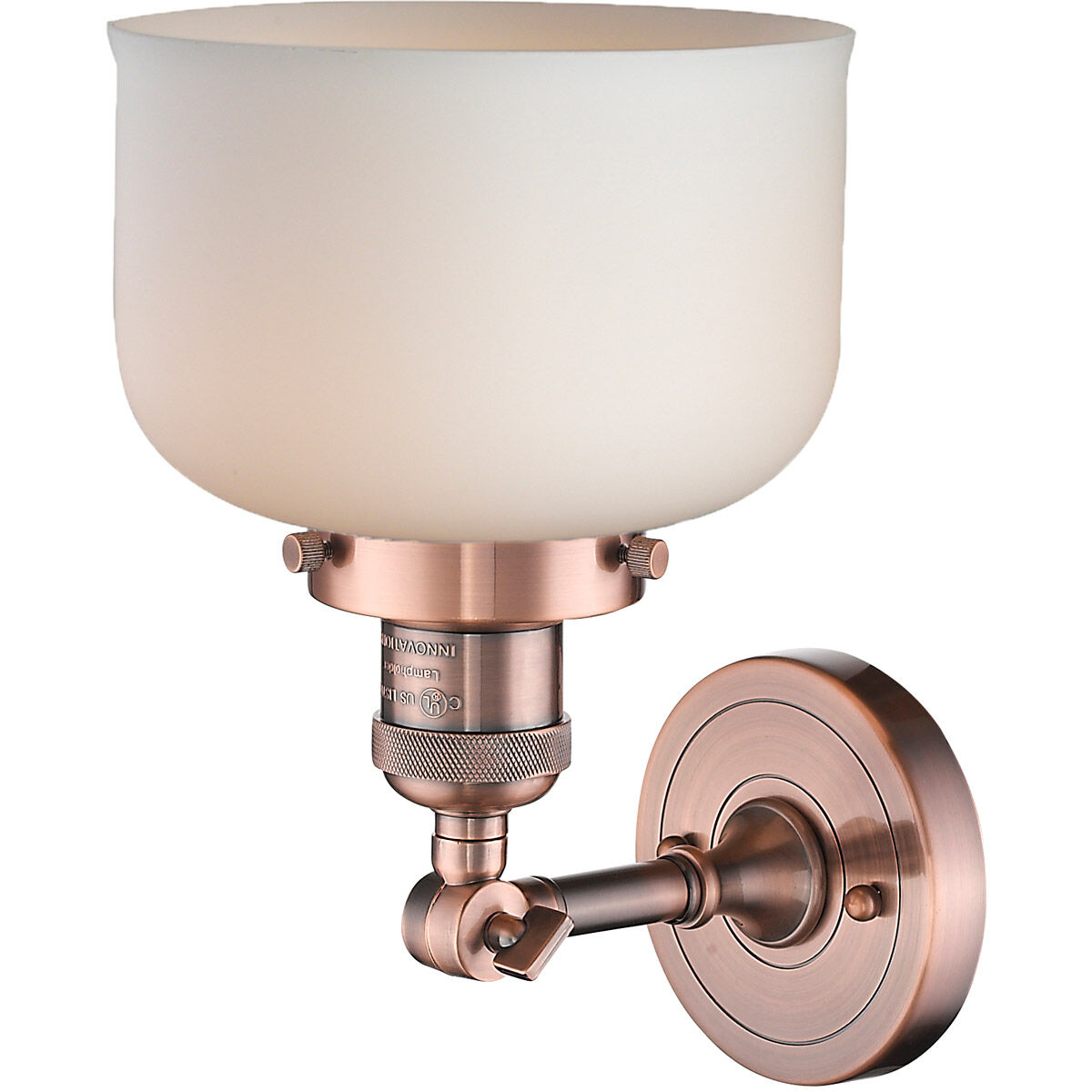 Franklin Restoration Large Bell LED 8 inch Antique Copper Semi-Flush Mount Ceiling Light in Matte White Glass, Franklin Restoration
