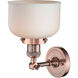 Franklin Restoration Large Bell LED 8 inch Antique Copper Semi-Flush Mount Ceiling Light in Matte White Glass, Franklin Restoration
