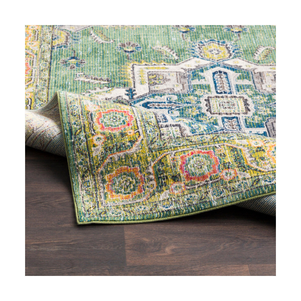 Aura Silk 90 X 63 inch Lime/Dark Green/Sky Blue/Medium Gray/White Rugs, Rectangle