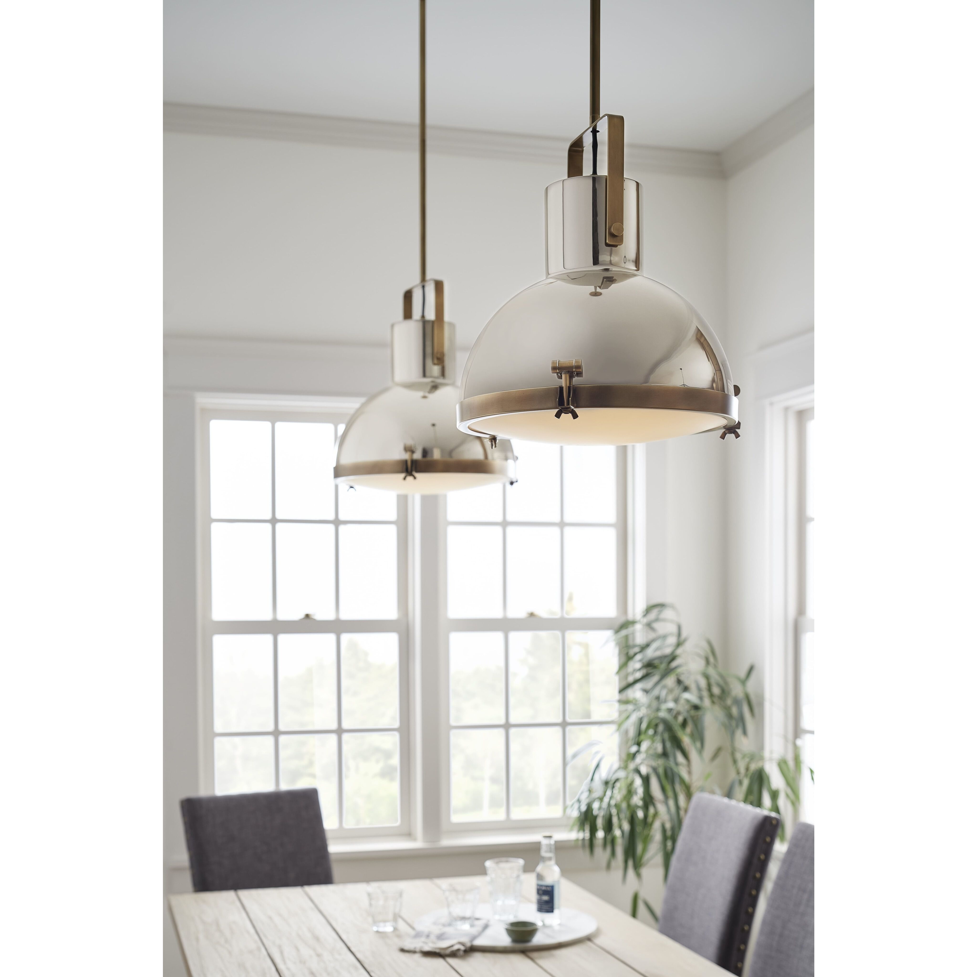 Nautique 1 Light 18 inch Heritage Brass with Polished Nickel Indoor Pendant Ceiling Light in White, Heritage Brass / Polished Nickel