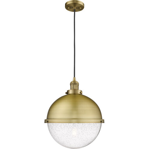 Franklin Restoration Hampden LED 12.88 inch Brushed Brass Pendant Ceiling Light in Seedy Glass