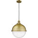 Franklin Restoration Hampden LED 13 inch Brushed Brass Pendant Ceiling Light in Seedy Glass