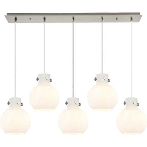 Newton Sphere 5 Light 39.75 inch Brushed Satin Nickel Linear Pendant Ceiling Light in White Glass