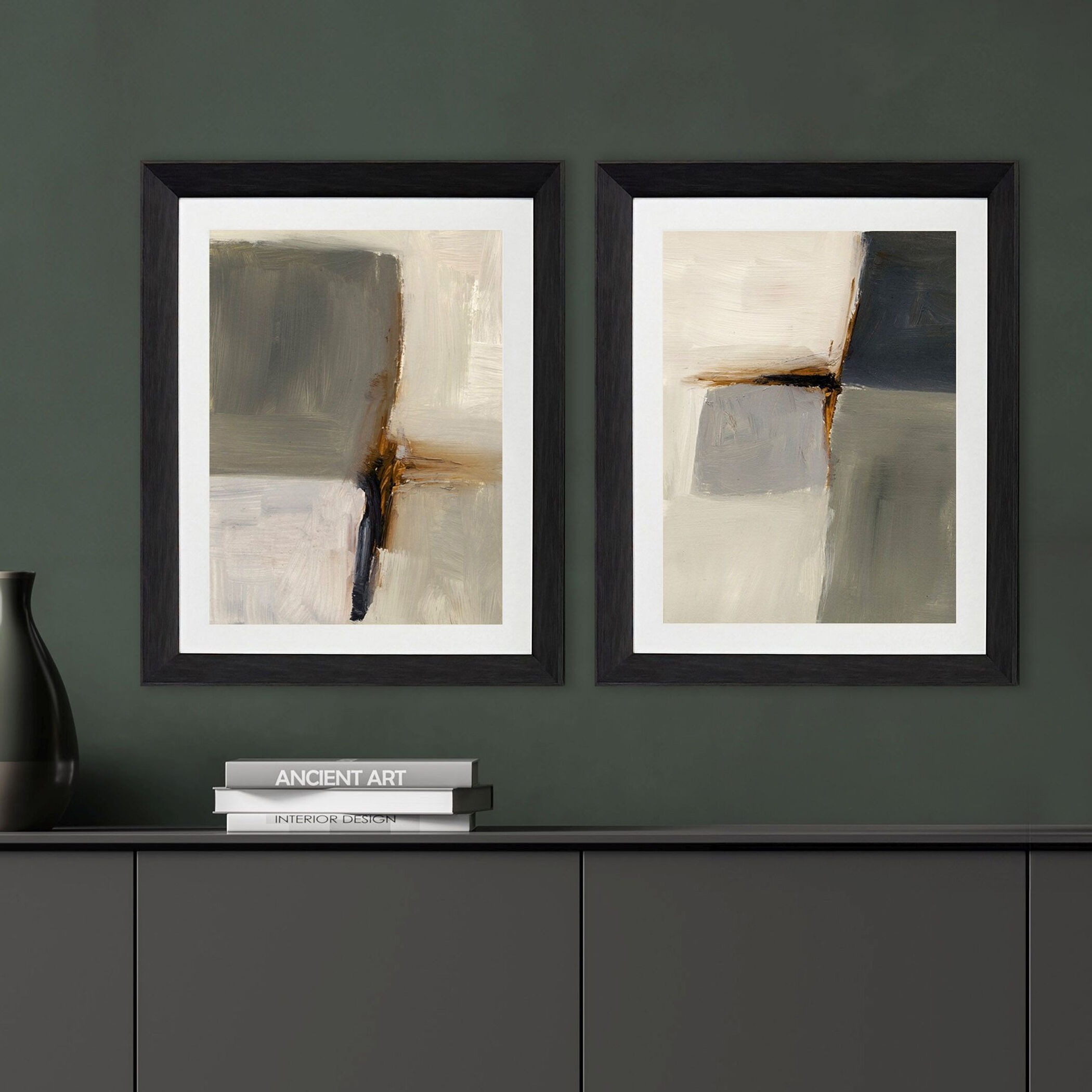 Segmented Neutrality Gray and Green and Multi and Neutral Framed Art