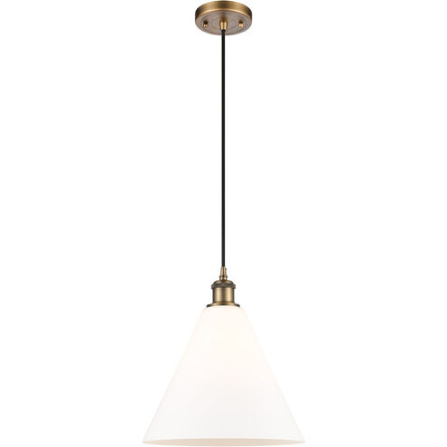 Ballston Cone 1 Light 12 inch Brushed Brass Mini Pendant Ceiling Light in Matte White Glass