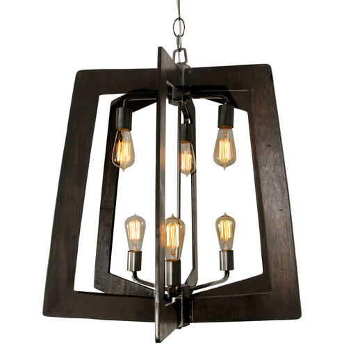 Lofty 6 Light 26 inch Steel Chandelier Ceiling Light in Steel/Zebrawood