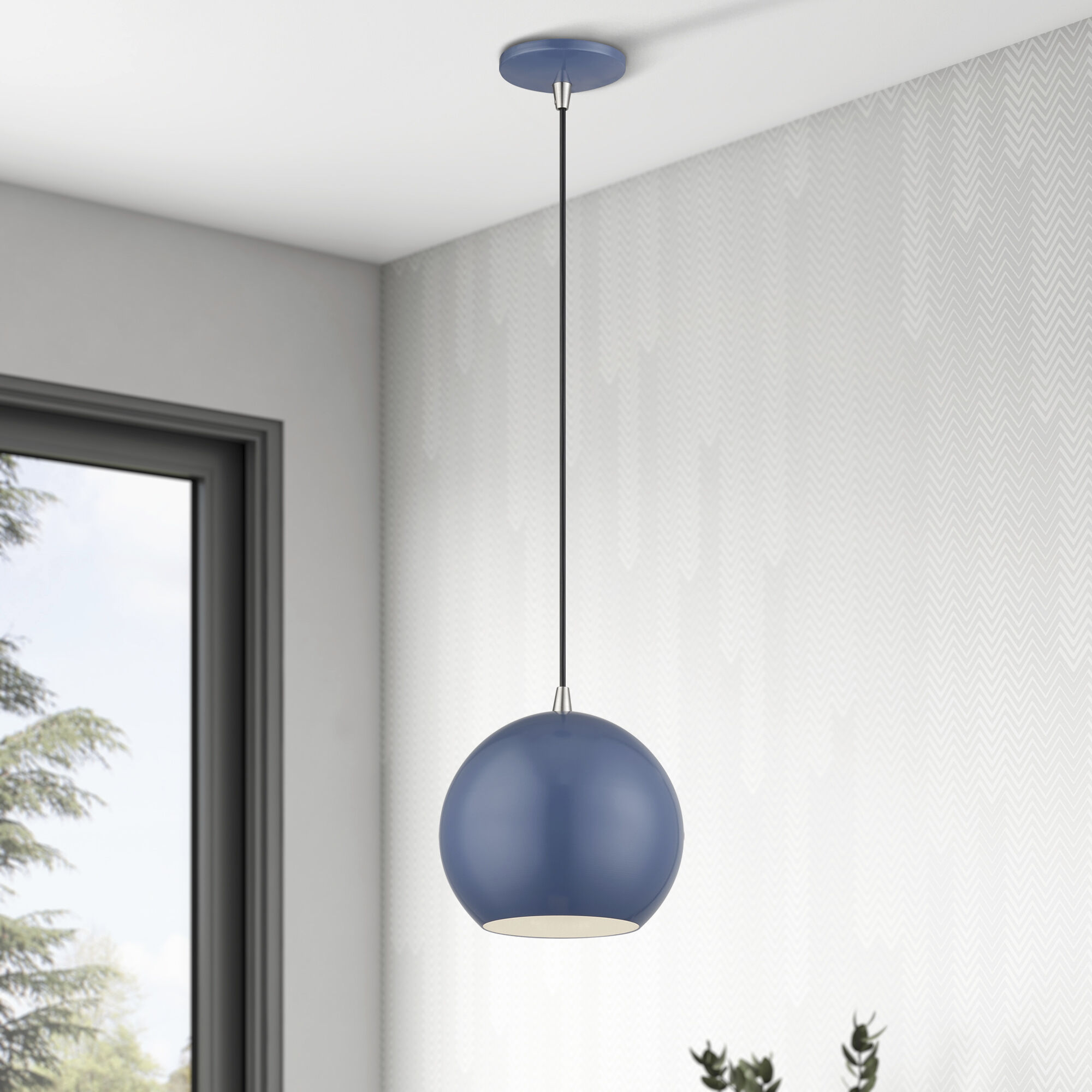 Kuppola 9.25 inch Ocean Blue with Brushed Nickel Accents Pendant Ceiling Light, Globe
