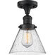Franklin Restoration Large Cone 1 Light 8 inch Matte Black Semi-Flush Mount Ceiling Light in Seedy Glass, Franklin Restoration