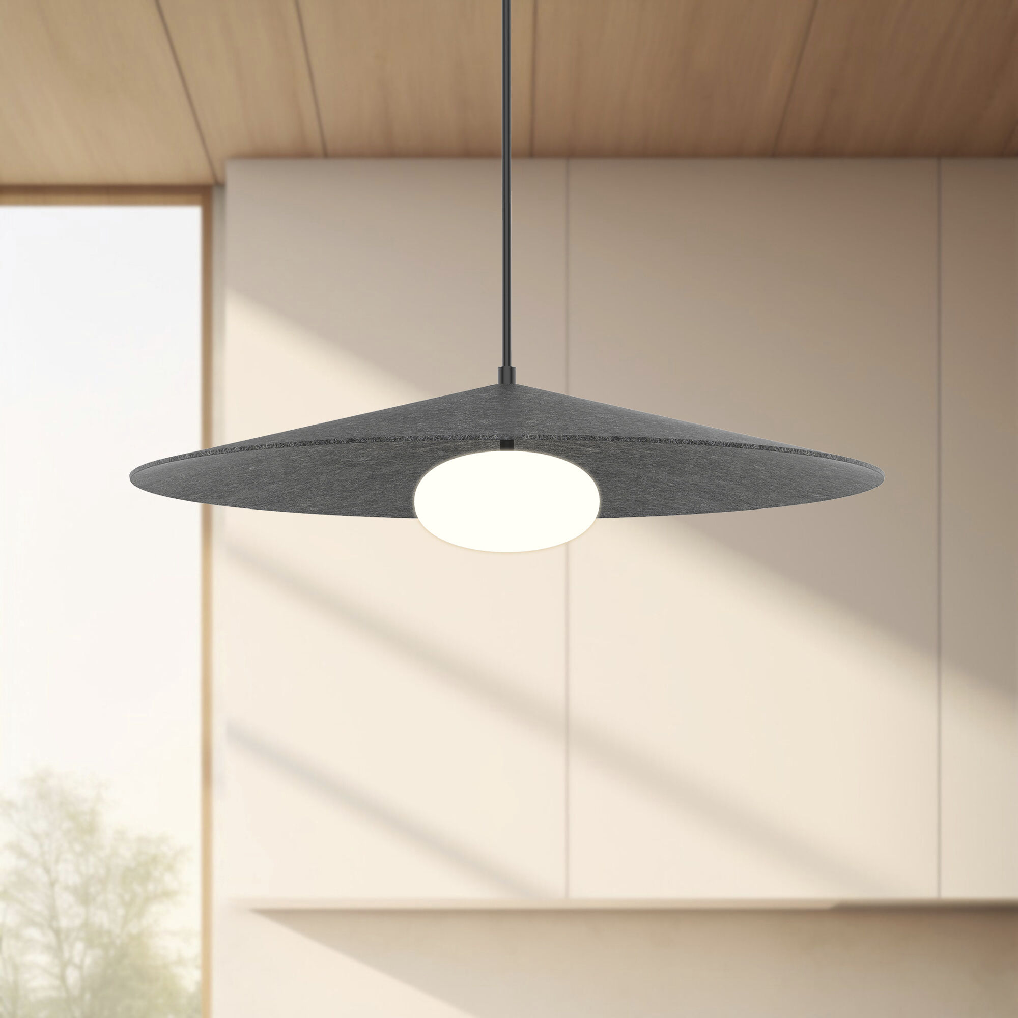 Cruz Pendant Ceiling Light in Felt - Gray, Felt Shade