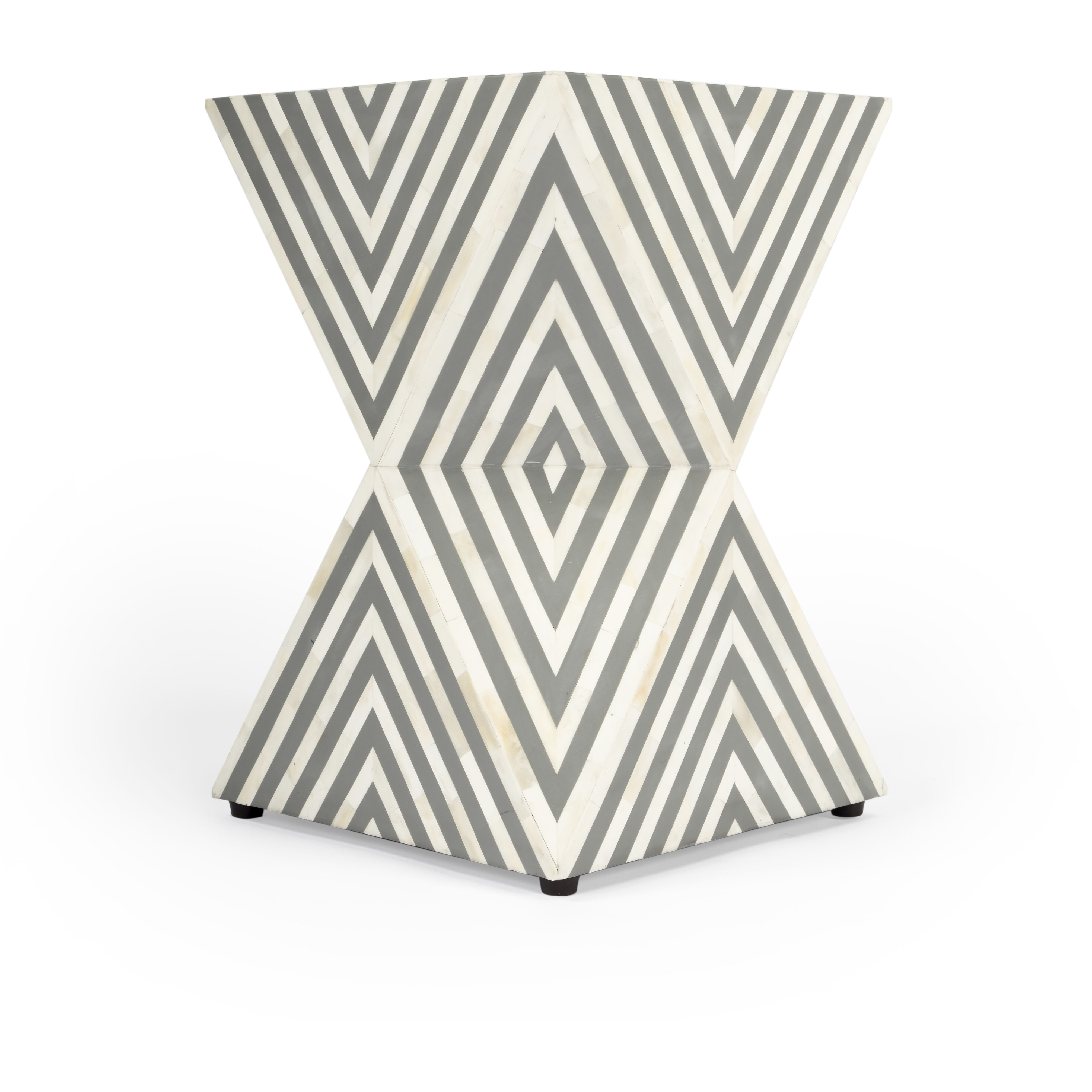 Anais and Grey Bone Inlay Side Table in Gray and White
