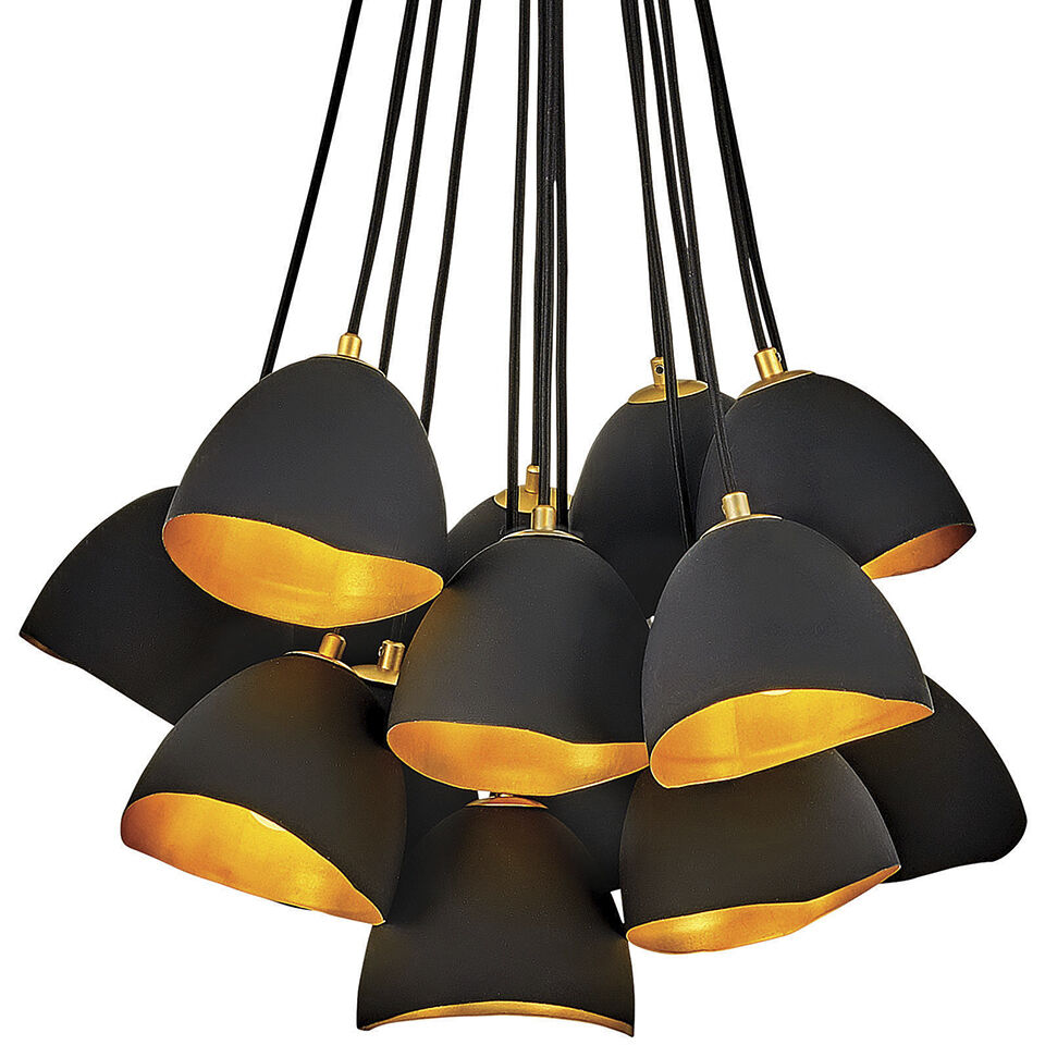 Lisa McDennon Nula 15 Light 26 inch Shell Black with Gold Leaf Indoor Chandelier Ceiling Light
