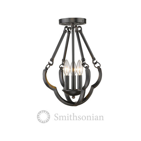 Saxon 3 Light 13 inch Aged Bronze Semi-flush Ceiling Light, Convertible