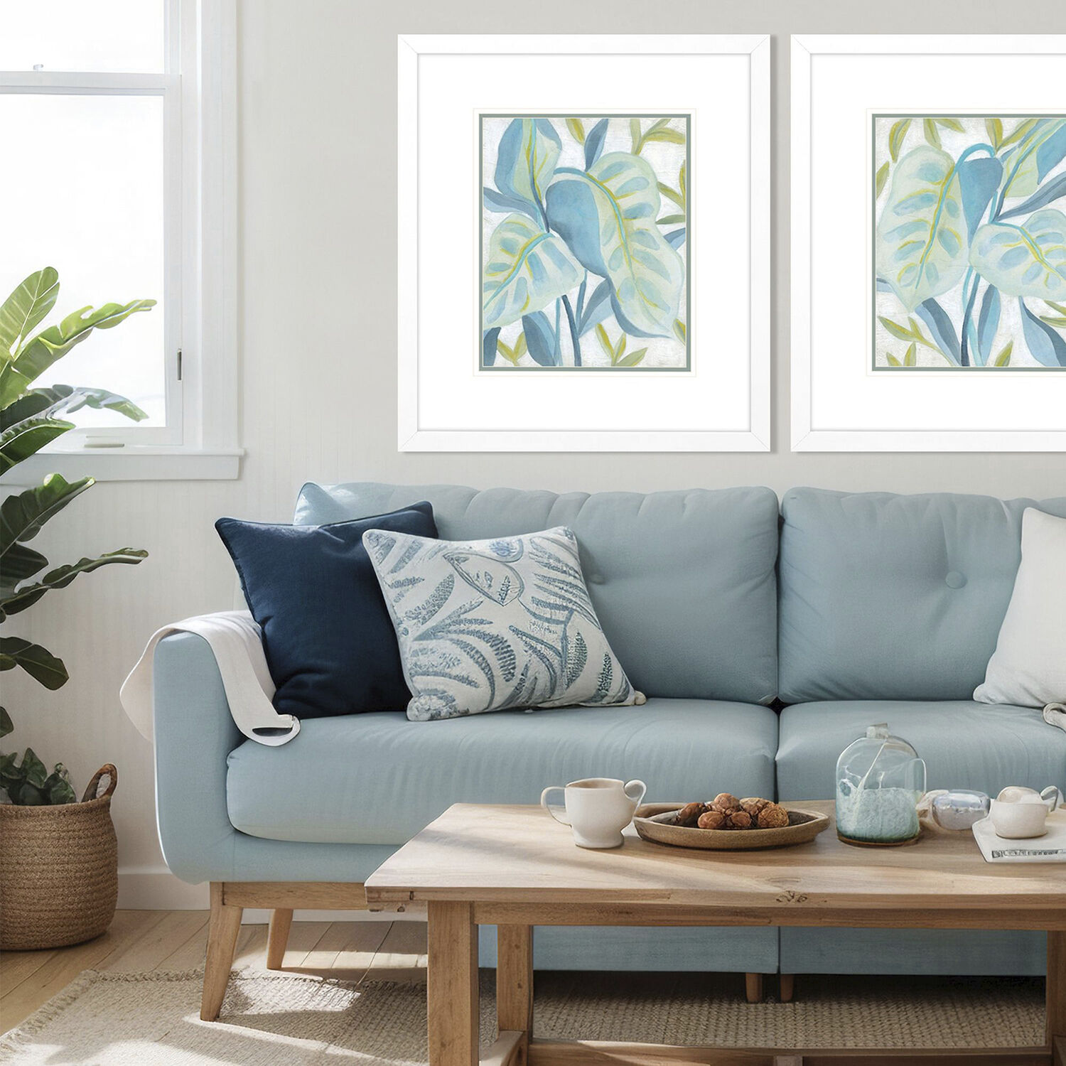 Aqua Tropical Leaves Blue and Green and Turquoise Framed Art, Propac