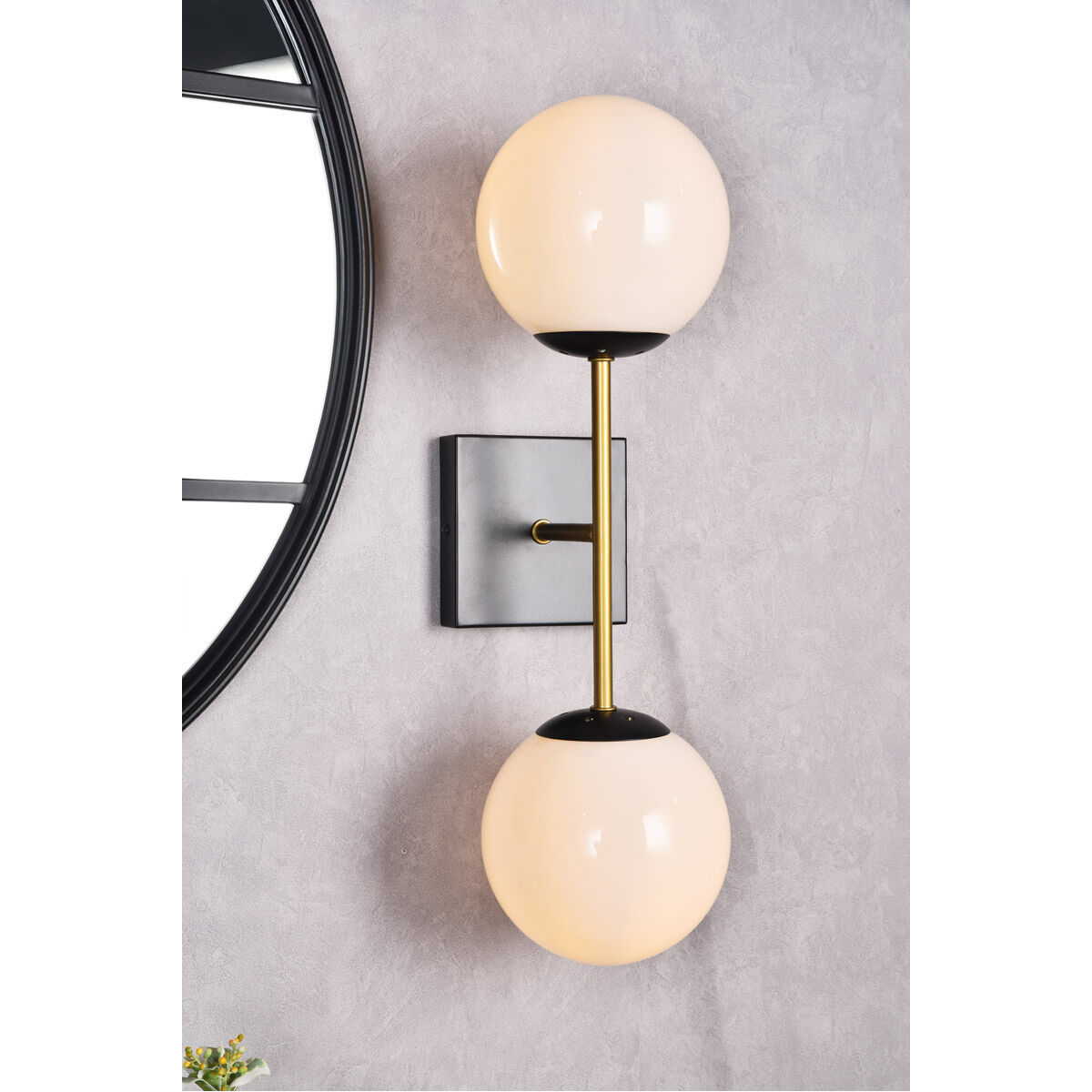 Neri 2 Light 7 inch Black and Brass Bath Sconce Wall Light